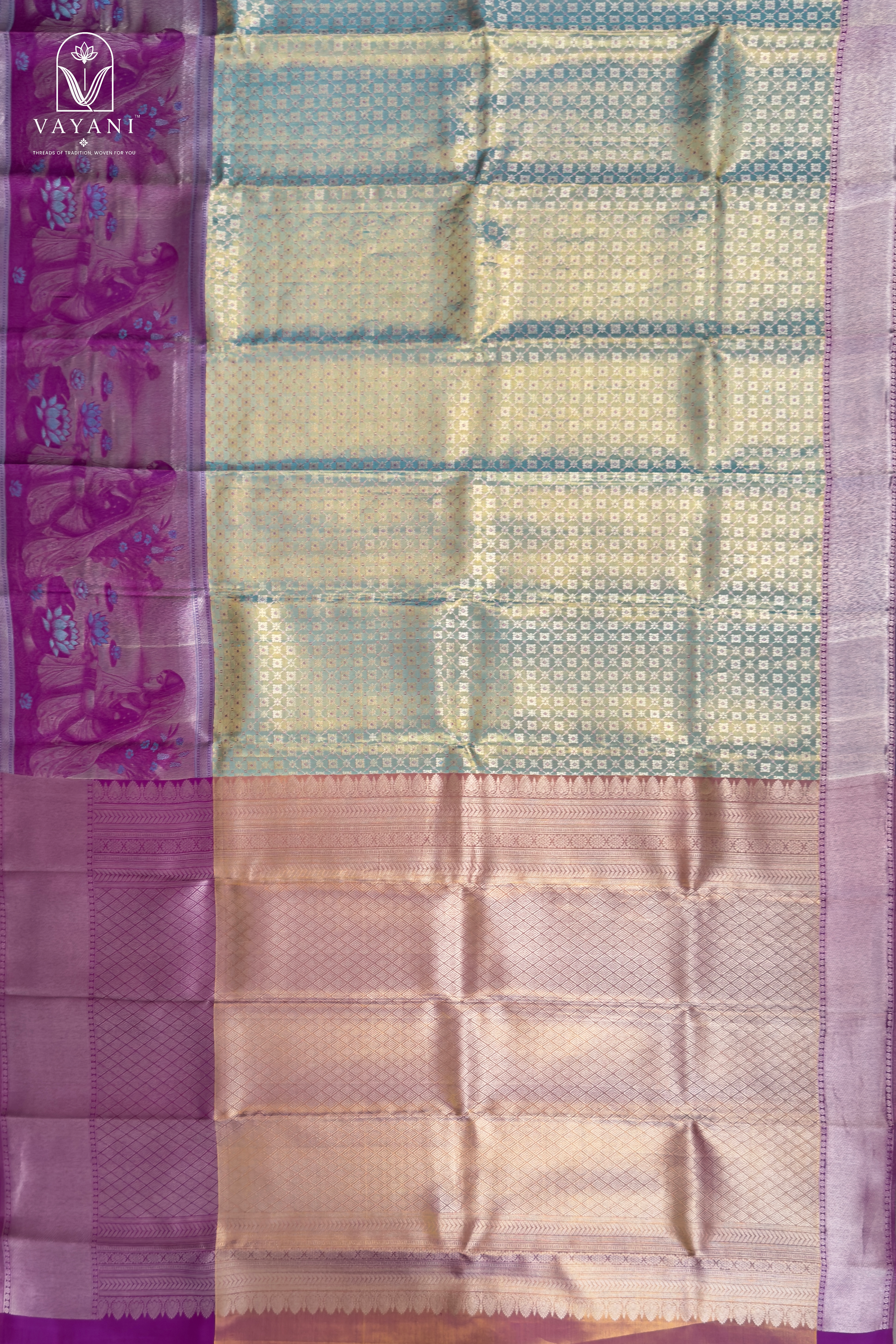 KANCHIPURAM SILK VILLAGE GIRL BORDER (ELAICHI GREEN)